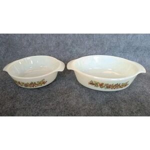 Vtg Set Fire King Vegetable Harvest 433 & 11 Round & Oval Casserole Baking Dish